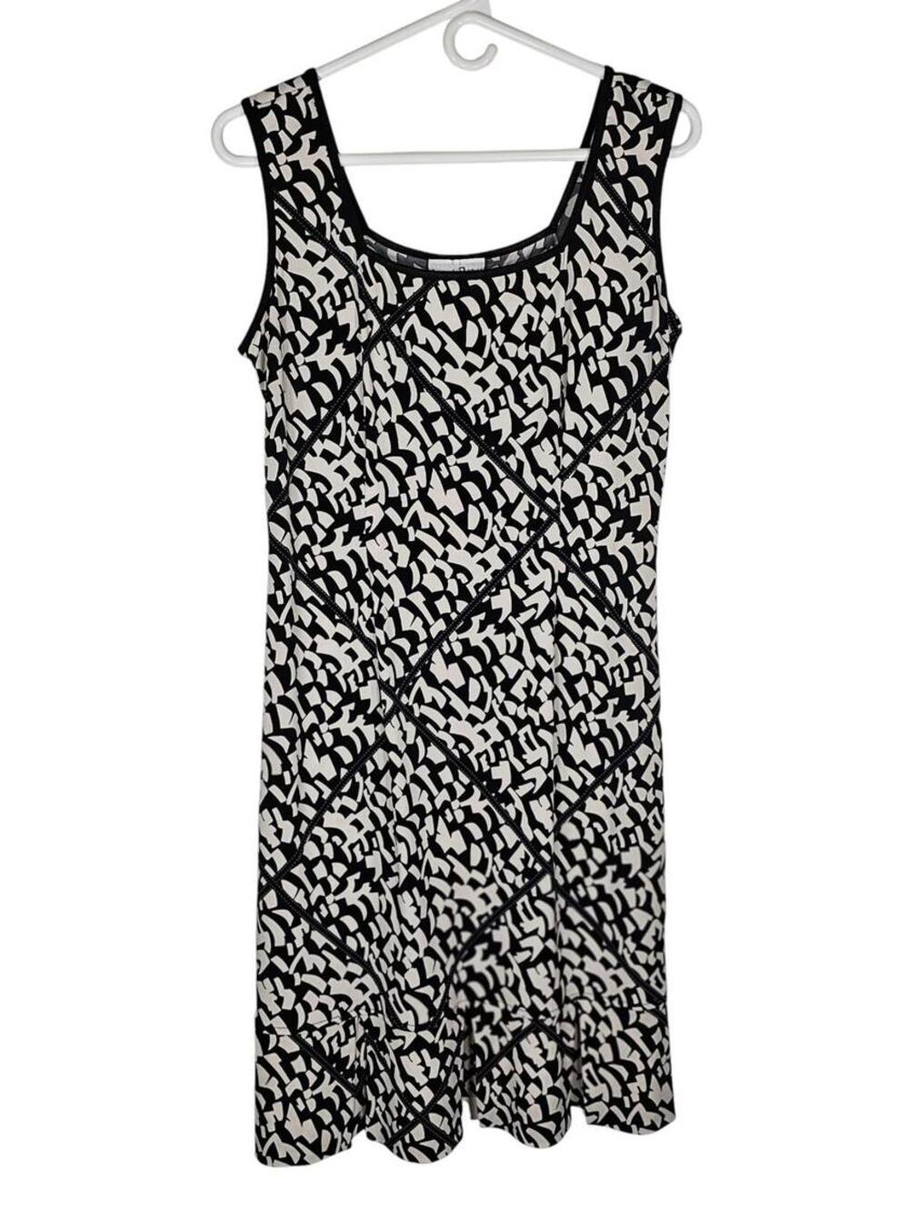 VTG Y2K Joseph Ribkoff Geometric Tank Dress Black White Stretch 10/ Modern Med